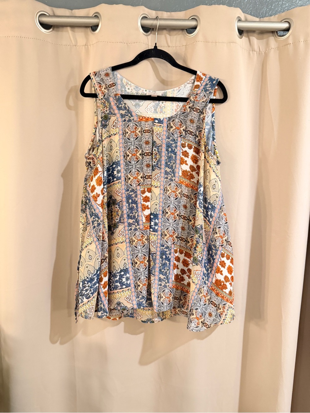 Roz & Ali  Patchwork Print Tank Top - Blue & Cream